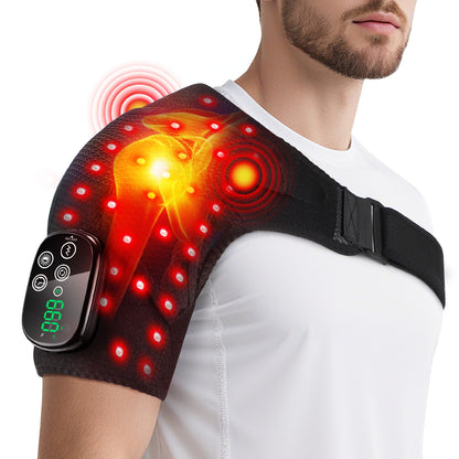 Massage Shoulder Support with Touchscreen Controller, Rechargeable Vibrating Heat Therapy Shoulder Massager Belt - Moze