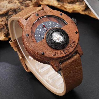 Unique Compass Turntable Design Mens Wooden Watch - Moze