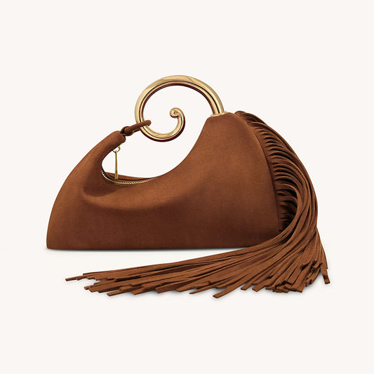 Vintage Winter Women's Bag - Fashionable Synthetic Suede Purse with Leather Tassels, Elegant Outdoor Travel Bag - Moze