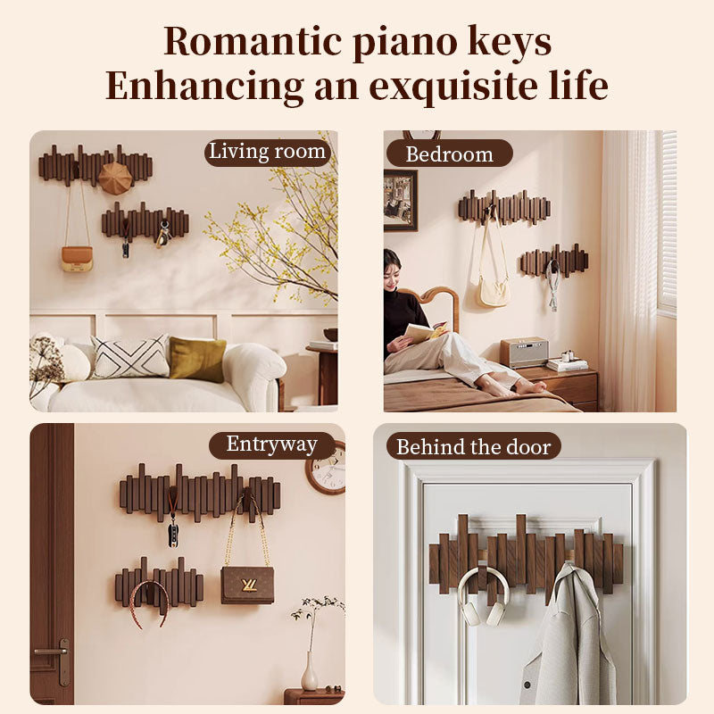 Solid Wood Hanger, Piano Key Wall Hook, Adhesive Back-of-Door Coat Hook, No Drill Entryway Organizer. - Moze