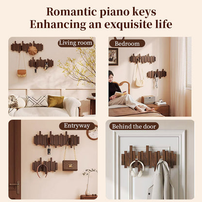 Solid Wood Hanger, Piano Key Wall Hook, Adhesive Back-of-Door Coat Hook, No Drill Entryway Organizer. - Moze
