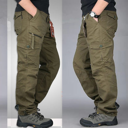 Men's Cotton Cargo Overalls for Camping & Hiking - Straight-Leg, Multi-Pocket Baggy Trousers - Moze