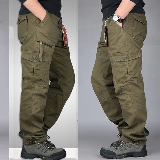 Men's Cotton Cargo Overalls for Camping & Hiking - Straight-Leg, Multi-Pocket Baggy Trousers - Moze