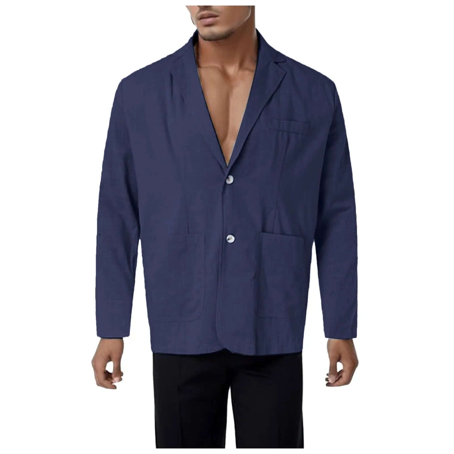 Leisure Thin Mens Fashion Suits Solid Color Lapels Buttons Suits Jackets And Tops British Style Linen Blended Coat Party Wear - Moze
