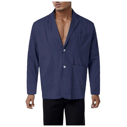 Leisure Thin Mens Fashion Suits Solid Color Lapels Buttons Suits Jackets And Tops British Style Linen Blended Coat Party Wear - Moze