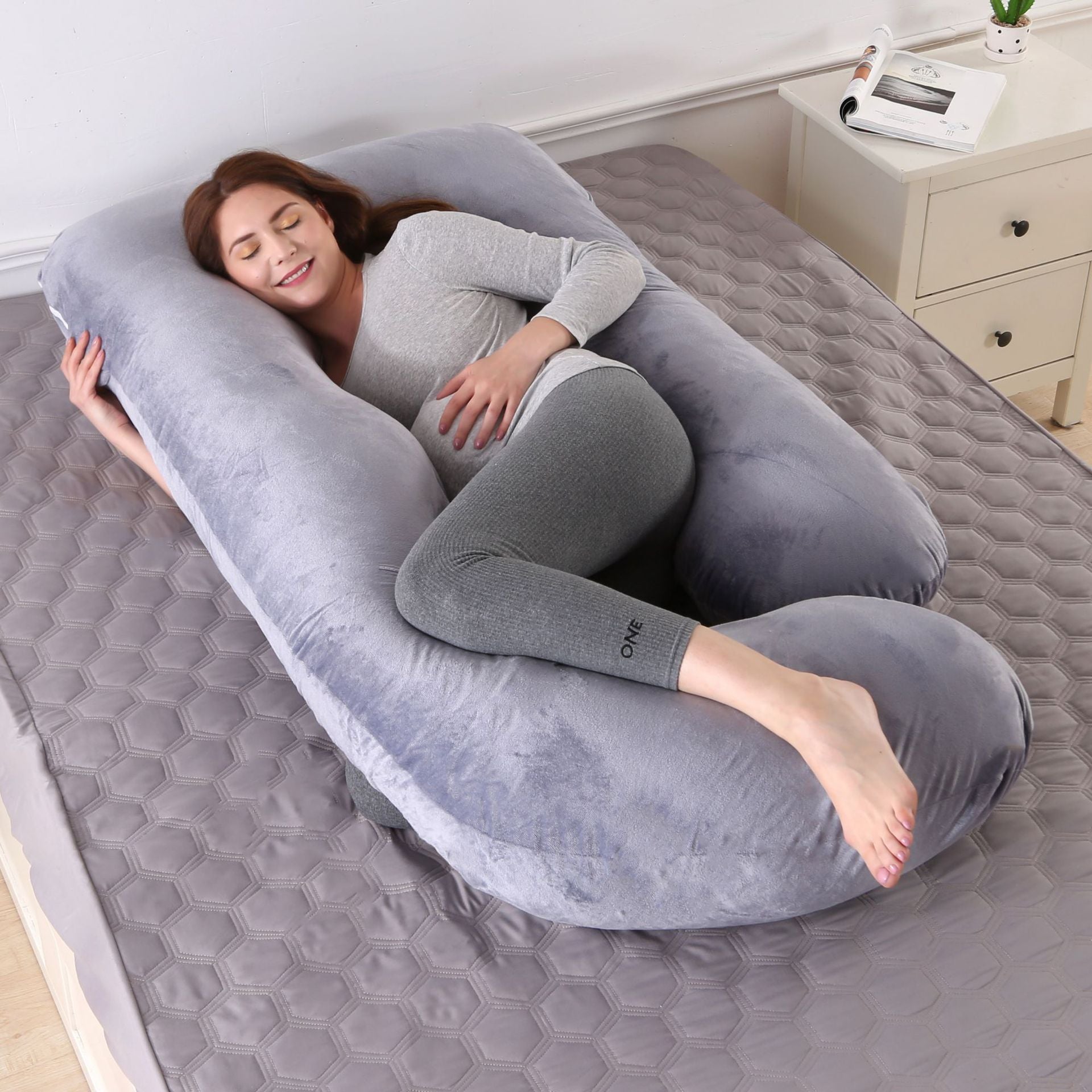 Pregnant women's detachable crystal velvet G-type side lying waist protection pillow - Moze