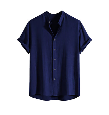 Men's Stand Collar Slim Fit Linen-Cotton Suit Set - Moze