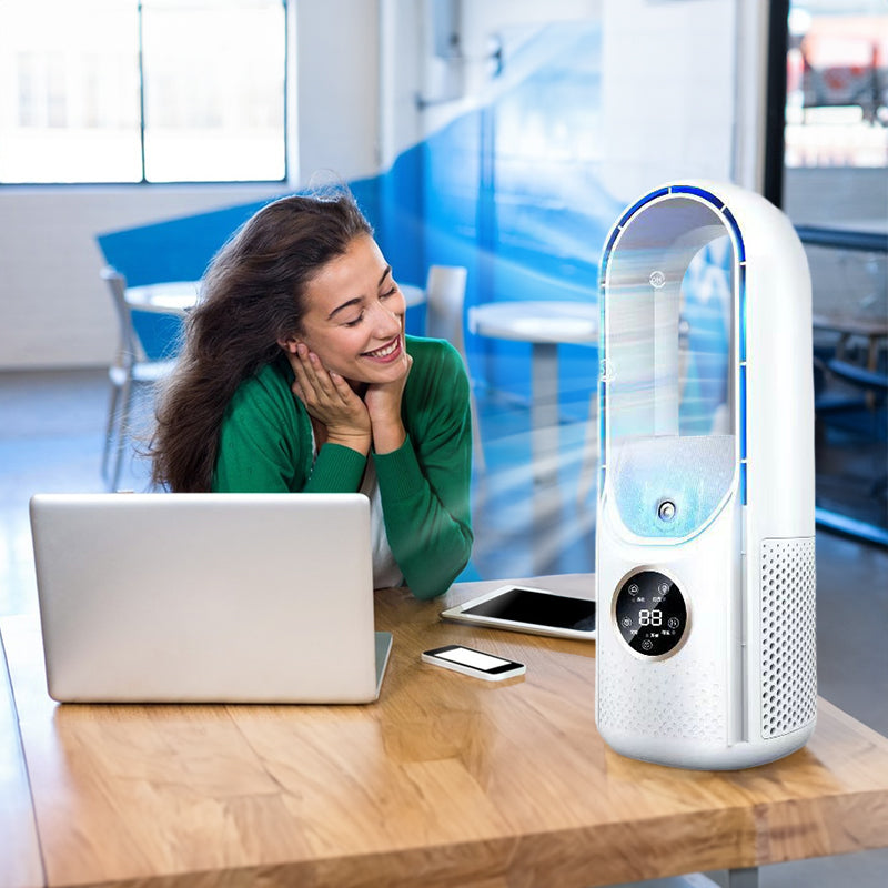 Six - speed timed silent AC cooling fan, new mini portable AC, USB air cooler, bladeless electric fan. - Moze