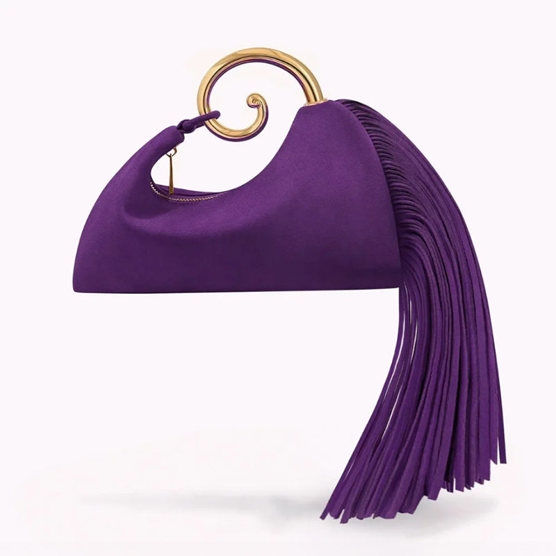 Vintage Winter Women's Bag - Fashionable Synthetic Suede Purse with Leather Tassels, Elegant Outdoor Travel Bag - Moze