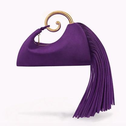 Vintage Winter Women's Bag - Fashionable Synthetic Suede Purse with Leather Tassels, Elegant Outdoor Travel Bag - Moze
