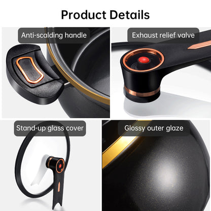 Modern 7L Micro-Pressure Soup Pot - 27cm Non-Stick Stewing Casserole, Includes Spoon, Safe for Induction & Gas Cooking - Moze