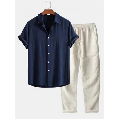 Men's Stand Collar Slim Fit Linen-Cotton Suit Set - Moze