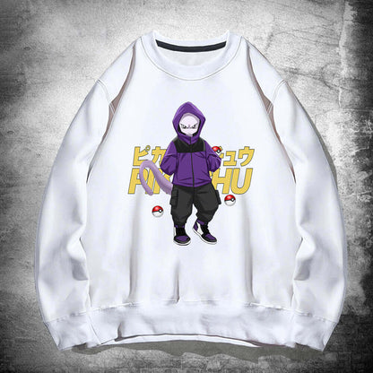 Pok É Mon Round Neck Sweater For Men And Womens Spring and Autumn Wear Japanese Anime Pikachu Superman Loose Shoulder Jacket - Moze