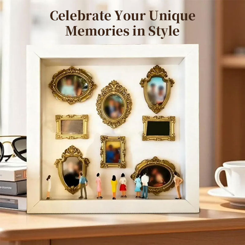 DIY Mini Museum Shadow Box Kit | Anniversary Wedding Memory Display with Gold Frames & Figurines - Moze
