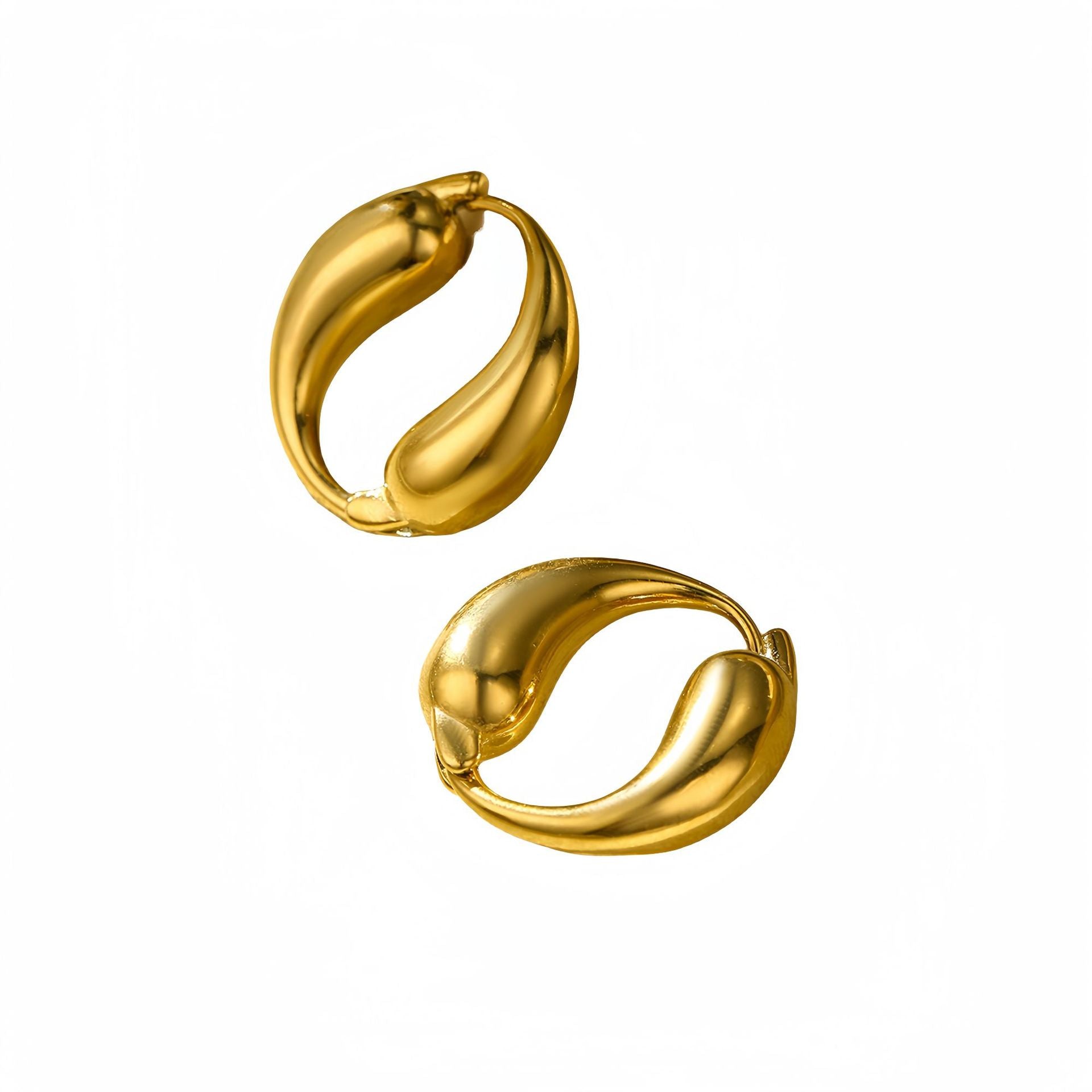Creative O-shaped Stainless Steel Earrings with Gold Finish, Two Teardrop Loop Titanium Steel Hoop Earrings - Moze